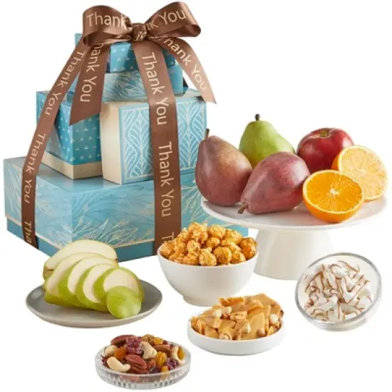 GreatFoods Thank You Fresh Fruit & Treats Tower Fruit Basket Gift to say Thank You for Corporate Gifting, Snack Gift Basket, Gourmet Food Gifts image {4}