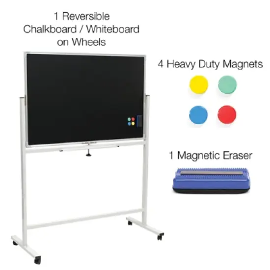 Excello Global Products 48" x 32" Reversible Whiteboard/Chalkboard on Wheels (White Frame) image {2}
