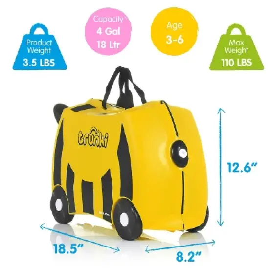 Trunki Kids' Ride-On Hardside Carry On Suitcase image {3}