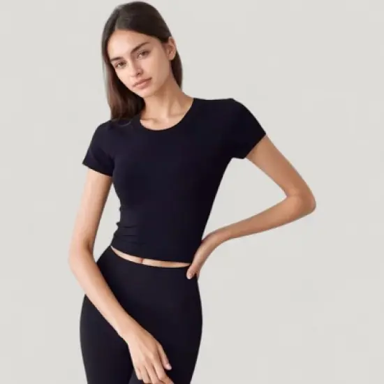 Anna-Kaci Active Women's Short Sleeve Open Back Crop Top with Twist Detail and Fitted Silhouette image {4}