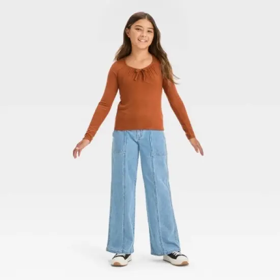 Girls' Long Sleeve Tie-Front Knit T-Shirt - art class&trade; image {2}