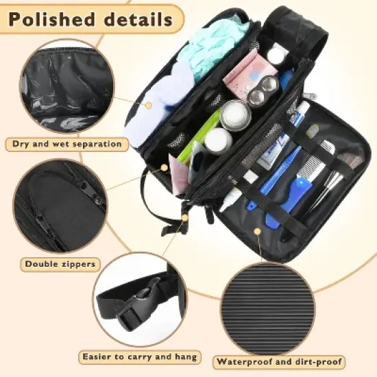 Tirrinia Travel Toiletry Bag for Men, Waterproof Leak-Proof Toiletries Organizer Dopp Kit Pouch for Gym, Daily Use & Essentials Storage image {3}