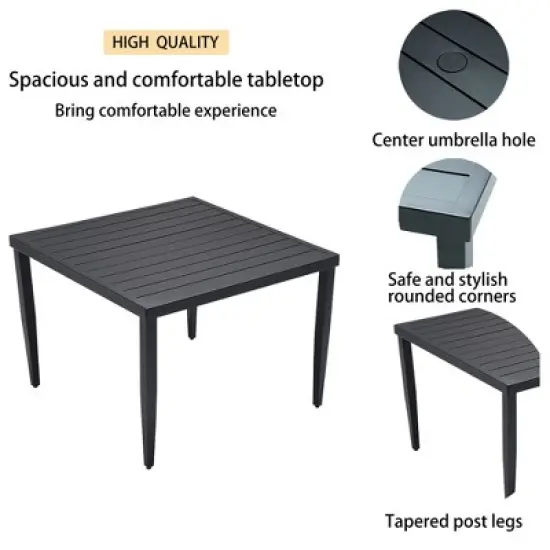 Gulches Outdoor Patio Aluminum 40"x40" Square Dining Table with Tapered Feet & Umbrella Hole, Ember Black image {5}
