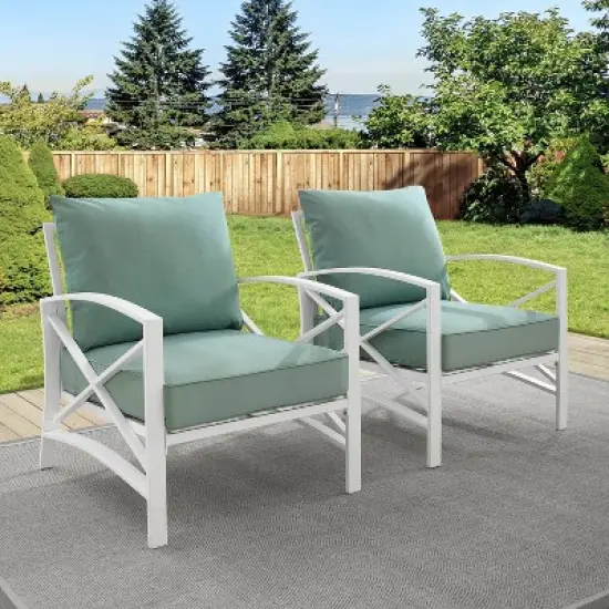 2pk Kaplan Outdoor Steel Arm Chairs Mist/White - Crosley image {2}