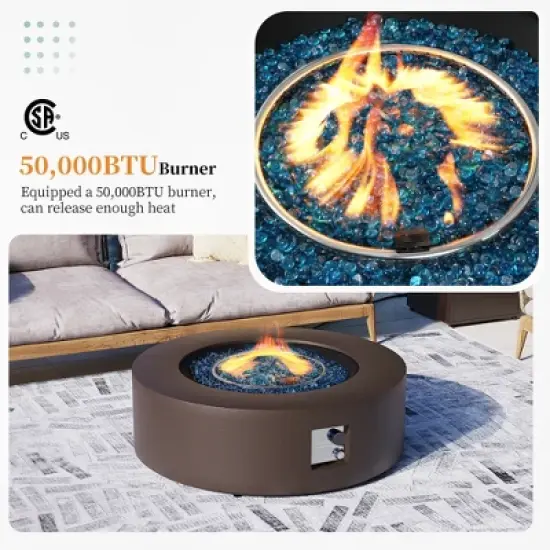 42 inch Outdoor Round Fire Pit Table Propane for Outside Patio with Tank Cover, Grey image {4}
