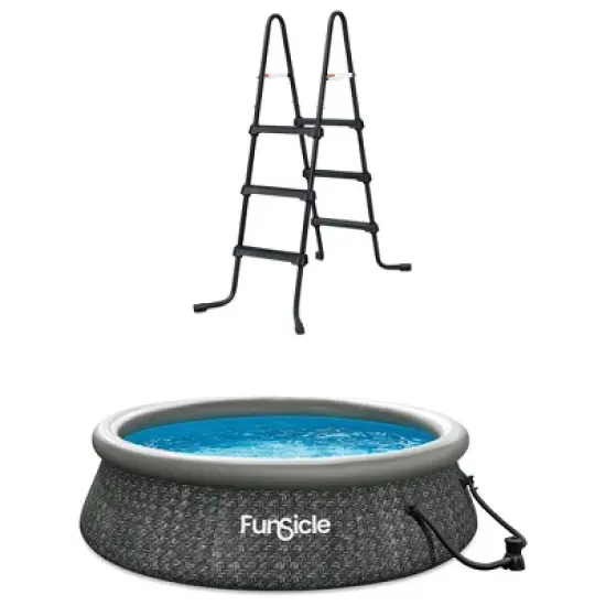 Funsicle 36 Inch SureStep 3-Stair Swimming Pool Ladder with 10' x 30" QuickSet Inflatable Ring Top Outdoor Above Ground Pool and Pump image {6}