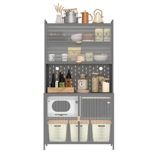 KTMBDW 73'' Tall Kitchen Pantry Cabinet , Metal Pantry Storage Cabinet with 6 Level Flip Door Pegboard for Kitchen, Dining Room, Living Room image {9}