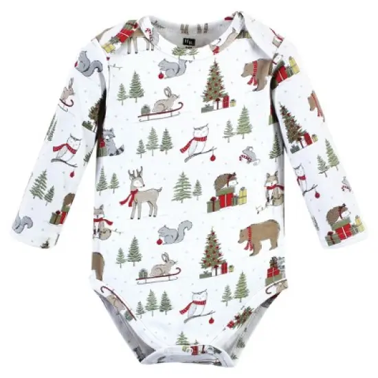 Hudson Baby Unisex Baby Cotton Long-Sleeve Bodysuits, Christmas Forest 3-Pack image {4}