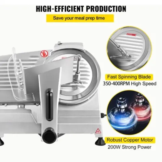 VEVOR Commercial Meat Slicer, 200W Electric Deli Food Slicer, 350-400RPM Meat Slicer with 8" Carbon Steel Blade, 0 - 0.47 inch image {3}