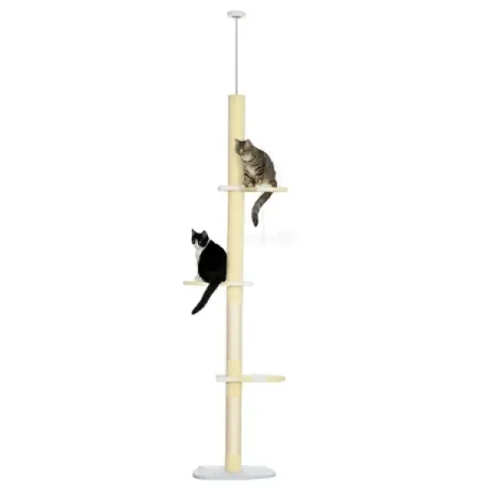 YOOCOZZ PawHut 4-Tier Tall Cat Tower, Floor to Ceiling, 87 - 103 Inch with Plush Platforms, Sisal Scratching Posts, Toy Ball for Indoor Cats-Yellow image {1}