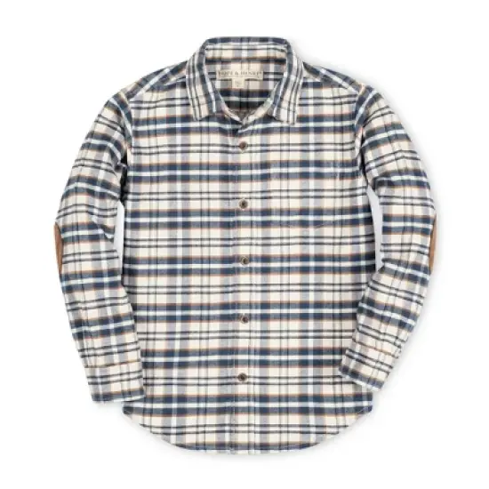 Hope & Henry Boys' Long Sleeve Plaid Flannel Button Down Shirt with Elbow Patches, Kids image {7}
