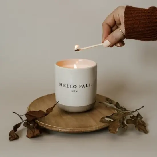 Sweet Water Decor Hello Fall 12oz Cream Stoneware Jar Candle image {1}