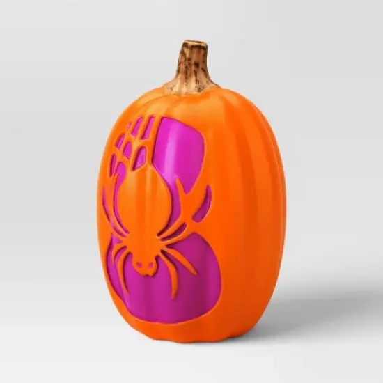 16" Lit Pumpkin Spider with Web and Timer Halloween Decorative Prop - Hyde and EEK! Boutique&trade; image {2}