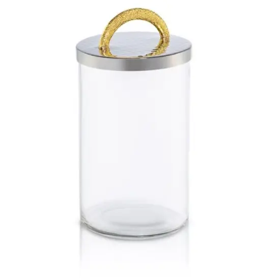 Classic Touch Glass Canister with Stainless Steel Lid and Gold Handle, Small image {3}