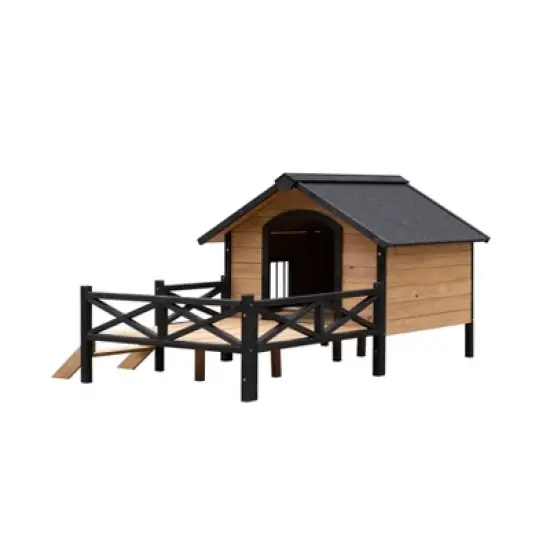 ORRD Outdoor Large Wooden Cabin House Style Wooden Dog Kennel with Porch image {2}