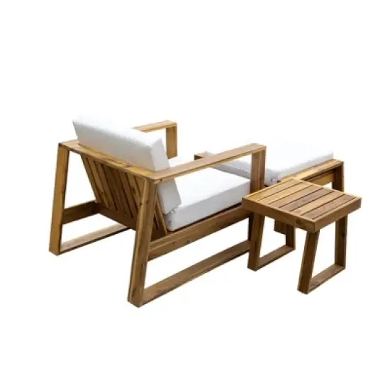 FIONECA U_STYLE Acacia Wood Outdoor Lounge Set, Chair & Ottoman with Removable Cushions, All-Weather Patio/Deck/Daybed image {9}