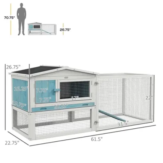 Akoasm 2-Layer Rabbit Hutch & Cage With Slide Out Tray And Detachable Run For Small Animals Indoor & Outdoor-Light Blue image {1}