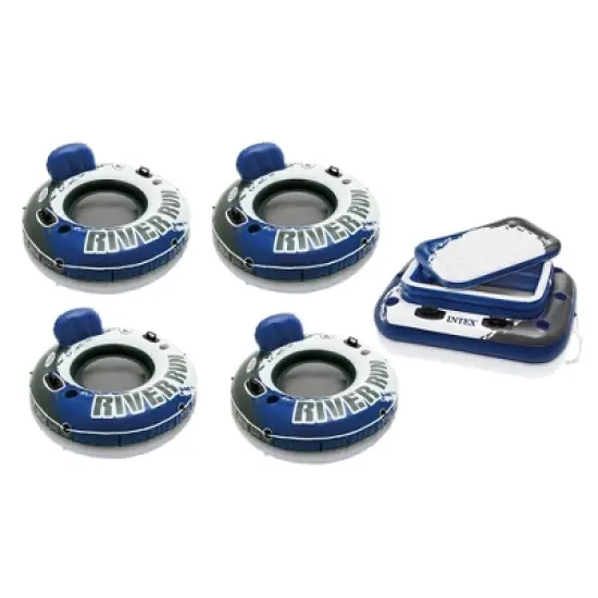 Intex Mega Chill II Inflatable 72 Can Beverage Cooler Bundled with River Run I 1 Person Inflatable Floating Lounge Water Raft (4 Pack) image {6}