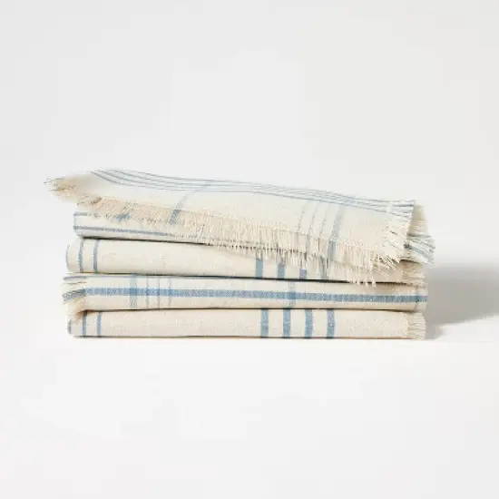 4pk Napkins Blue Plaid - Threshold&trade; designed with Studio McGee: Cotton & Linen, Classic Pattern, Kitchen Textiles image {3}