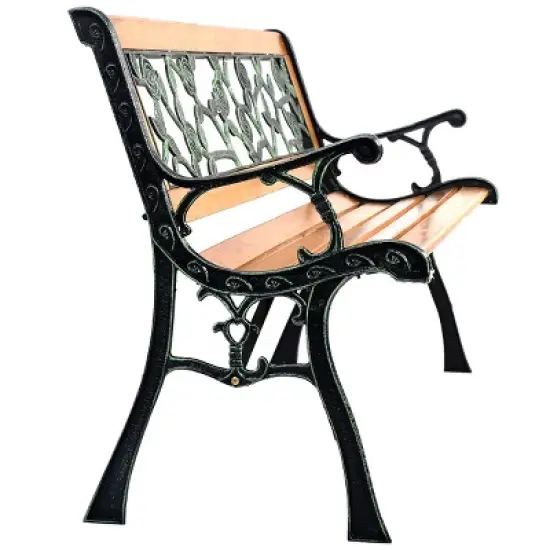 Tangkula Garden Iron Bench Porch Path Hardwood Chair for Patio Park Outdoor Deck image {1}