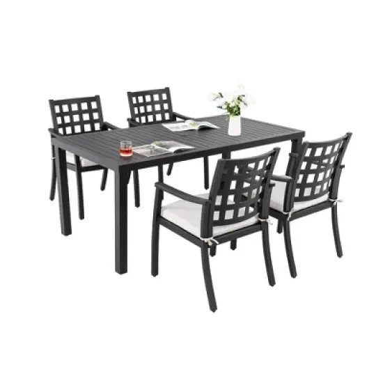 DOMETOUR Modern 5Pcs Outdoor Patio Dining Set, a Table and Four Stationary Dining Chairs, Cast Aluminum, Rust-Free, Weather-Resistant, for Garden image {7}