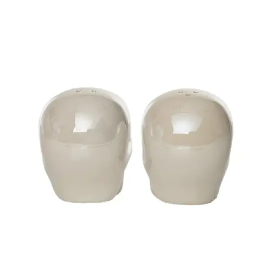 Transpac Dolomite 3 Inch Off White Halloween Iridescent Skull Salt and Pepper Shaker Set of 2 for Spooky Decor image {4}
