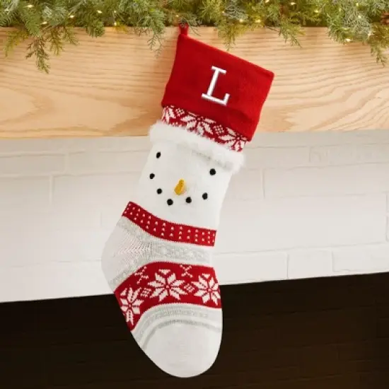 Personalization Mall Winter Snowman Embroidered Initial Knit Stocking image {1}
