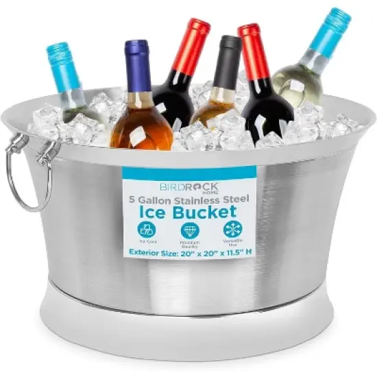 BirdRock Home 19.7Gal Double Wall Round Beverage Tub - Stainless Steel image {9}