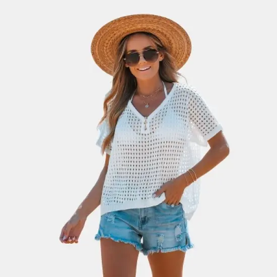 Women's Crochet V-Neck Cover-Up Top - Cupshe image {6}