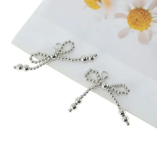 Unique Bargains Faux Pearl Bow Style 11 Shoelace Charms Silver Tone 1 Pair image {4}