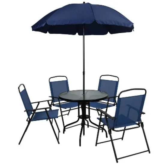 Flash Furniture Nantucket 6 Piece Patio Garden Set with Table, Umbrella and 4 Folding Chairs image {16}