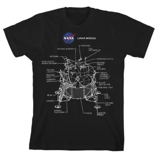 NASA Lunar Module White Line Schematic Black Graphic Tee Toddler Boy to Youth Boy image {1}