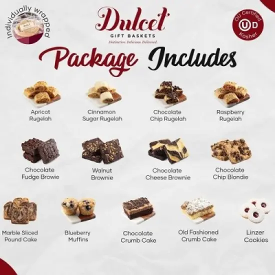 Dulcet Gift Baskets Fresh Baked Crumb Cake, Rugelah and Brownies Gift Baskets, Gourmet Sympathy Gift Baskets For Men, Father, Son, Husband and Friend image {4}