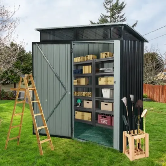 5 x 3ft Outdoor Metal Storage Shed With Lockable Door Aluminum Frames, Outdoor Storing Tools For Bike Trash Can Machine image {5}