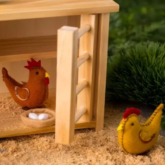 HearthSong Wooden Chicken Coop with Real Working Doors and Ramp for Imaginative Play, Measures 9_"L x 5_"W x 8"H image {4}