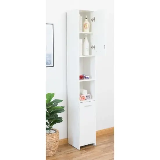Modern White Standing Bathroom Tall Linen Tower Storage Cabinet image {1}