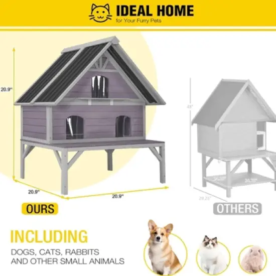 Aivituvin Wooden Outdoor Cat House | Metal Roof-AIR7034 image {5}