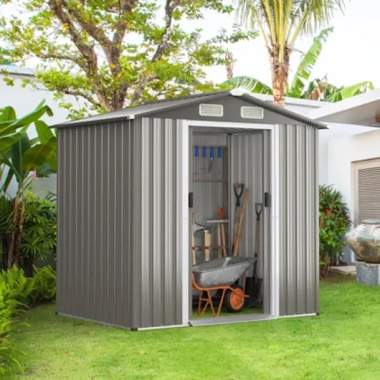 Tangkula 6' x 4' Outdoor Storage Shed Weather Resistant Galvanized Steel Shed with Tilted Roof Lockable Sliding Doors & 4 Air Vents image {2}