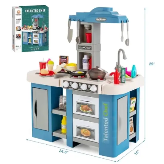 Costway  Large Plastic Play Kitchen Set W/ 67 Pcs Cooking Accessories Food &Realistic Lights & Sounds image {3}