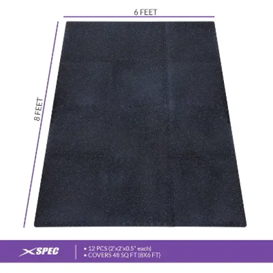 Xspec 1/2" Thick 48 Sq Ft Rubber Top EVA Foam Home Gym Mats 12 pcs, Blue Black image {4}