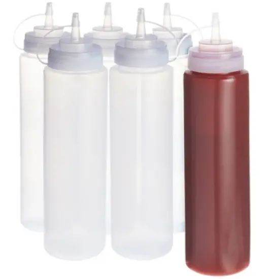 Stockroom Plus 6 Pack 24 oz Plastic Condiment Squeeze Bottles with Caps, Empty Squirt Bottles for Ketchup, Mustard, Sauces image {8}