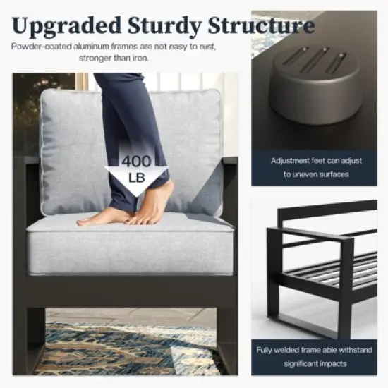 LayinSun 4 Pieces Aluminum Outdoor Patio Furniture Set, Metal Modern Conversation Sofa Set with Coffee Table and Washable Thick Cushions image {6}