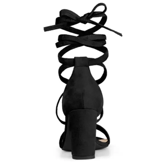 Allegra K Women's Open Toe Lace Up Chunky High Heels Sandals image {2}