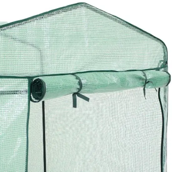 Sunnydaze Outdoor Portable Growing Rack Petite Deluxe Mini Walk-In Greenhouse with Roll-Up Door - 1 Shelf - Green image {3}