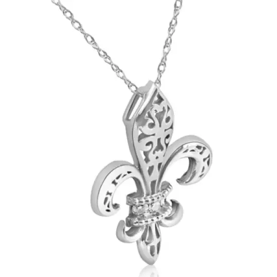 Pompeii3 1/10ct Vintage Fleur De Lis Pendant 14K White Gold 1" Tall image {1}