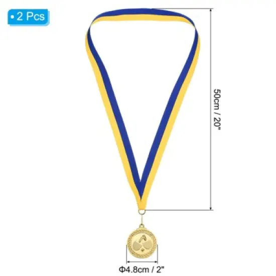 Unique Bargains Zinc Alloy Corrosion-Resistant Detachable Neck Strap Embossed Design Award Medals Gold 2 Pcs image {1}