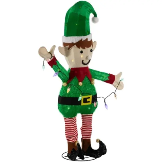 Northlight 34.25" LED Lighted Elf Holding Christmas Lights Outdoor Yard Decoration image {4}