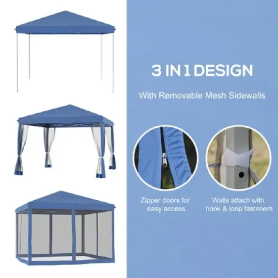 Gulches 10' x 10' Pop Up Canopy Tent with Netting, Instant Gazebo, Screen House with Carry Bag, Height Adjustable for Outdoor, Garden, Patio, Blue image {6}