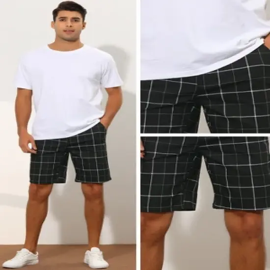 Lars Amadeus Men's Summer Flat Front Checked Chino Shorts image {3}