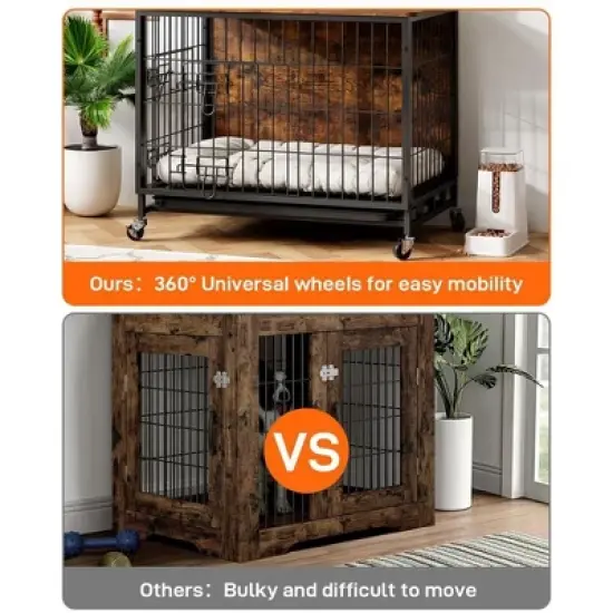 Whizmax Dog Crate Furniture, Wooden Dog Kennel with Removable Tray, Heavy-Duty Dog Cage End Side Table, Indoor Dog House for Large Dogs image {2}